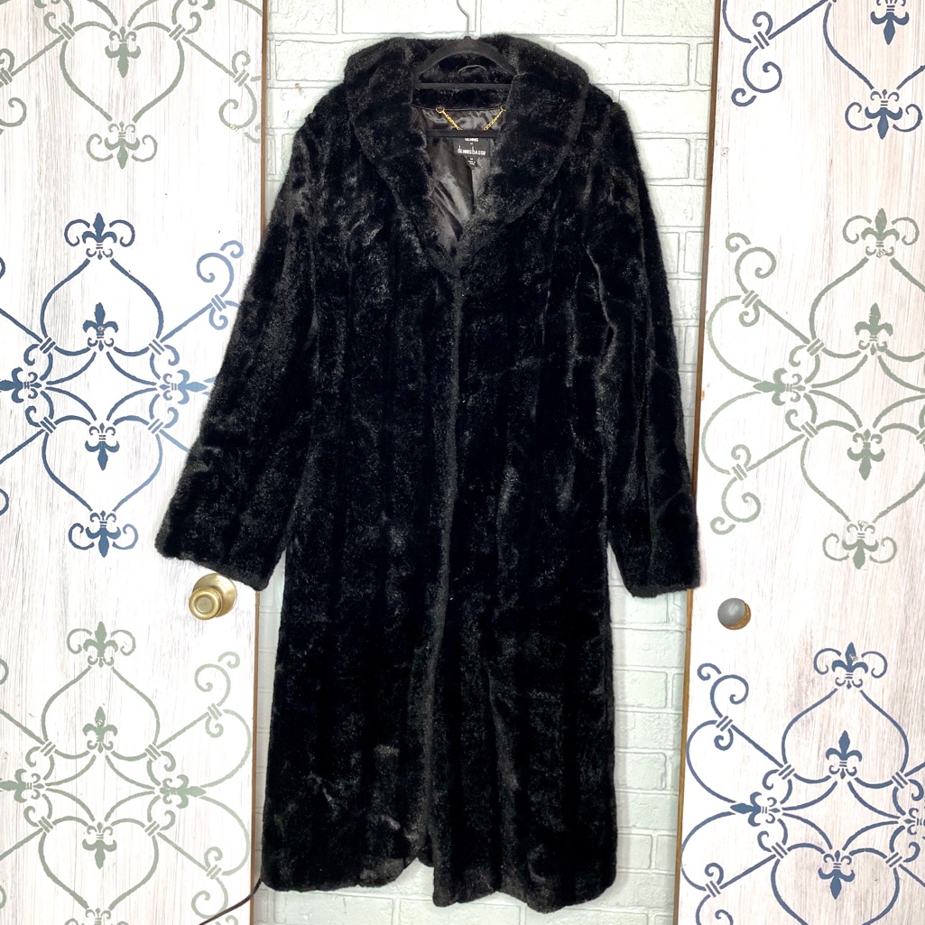 Dennis Basso Faux Fur Coat In Black Sz M Like New